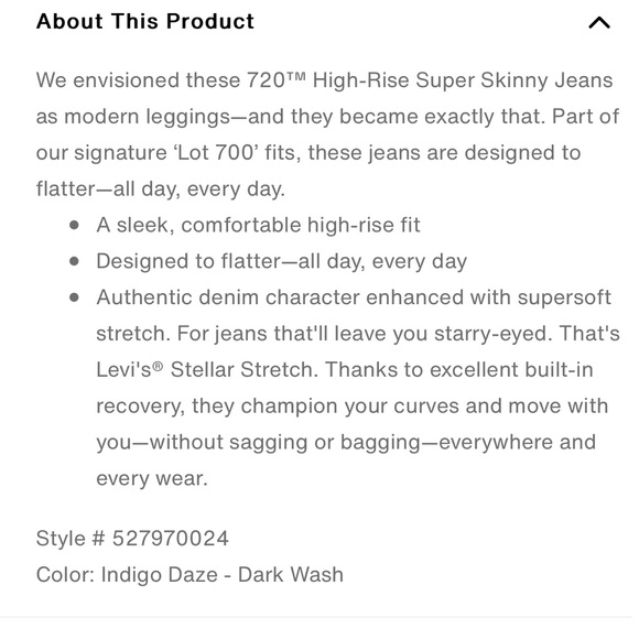 Levi’s dark blue high rise supper skinny - 720 - size 25 - perfect condition! - Picture 4 of 9